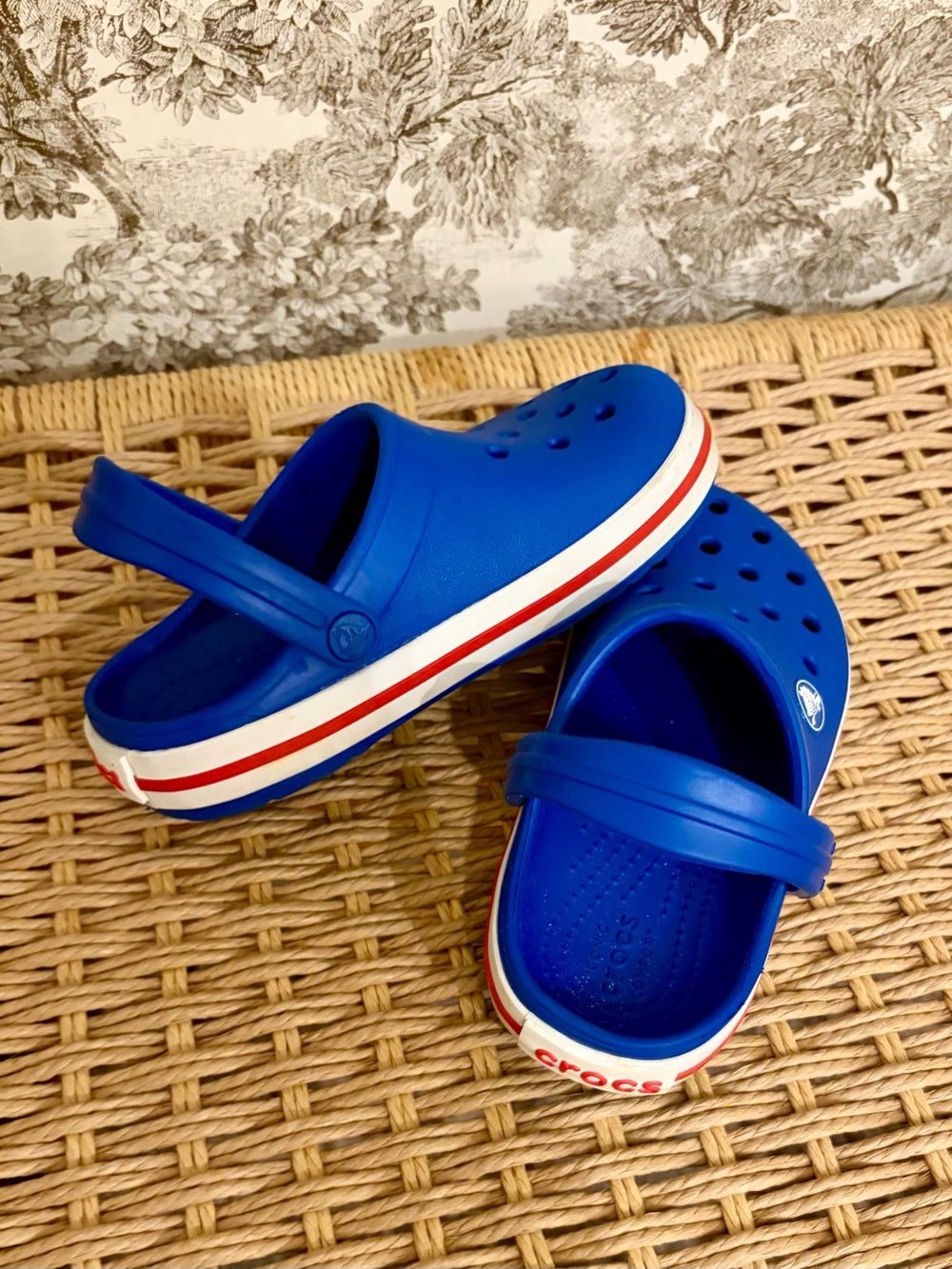 CROCS Kids Blue Clog Sandals with Red & White Stripe